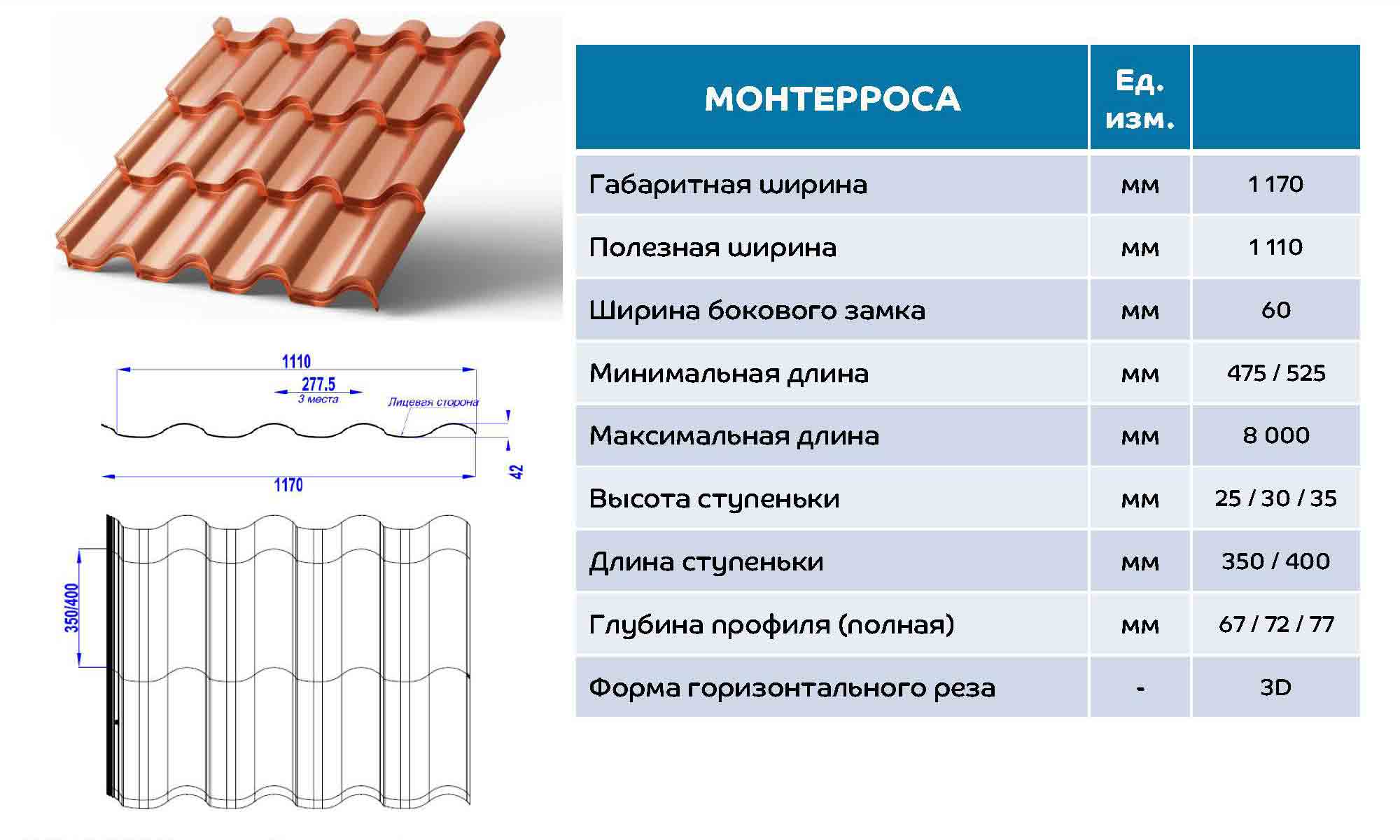 Металлочерепица МП Монтерроса-M NormanMP (ПЭ-01-8017-0.5) в Серпухове