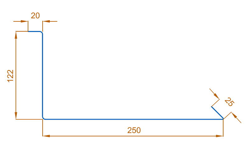 Планка примыкания нижняя 250х122х2000 (ПЭ-01-7016-0.4)